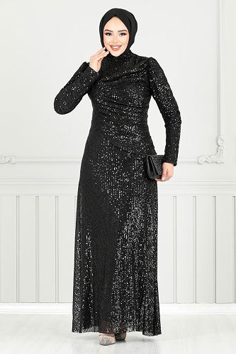 moda selvim Evening Dress 4028YGS898-M Black - Thumbnail