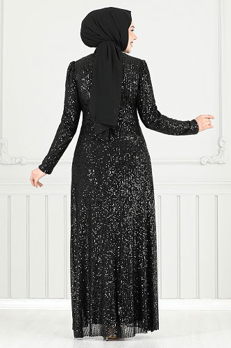 moda selvim Evening Dress 4028YGS898-M Black - Thumbnail