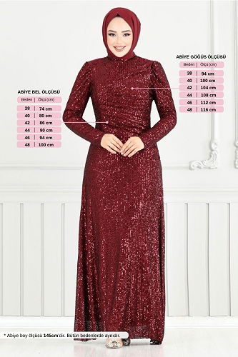moda selvim Evening Dress 4028YGS898-M Burgundy - Thumbnail