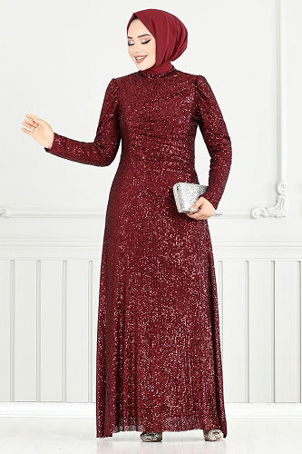 moda selvim Evening Dress 4028YGS898-M Burgundy - Thumbnail