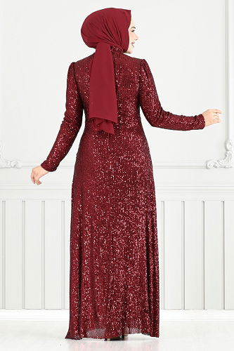moda selvim Evening Dress 4028YGS898-M Burgundy - Thumbnail