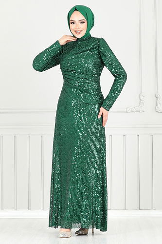 moda selvim Evening Dress 4028YGS898-M Emerald - Thumbnail
