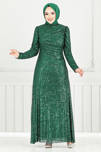 moda selvim Evening Dress 4028YGS898-M Emerald - Thumbnail