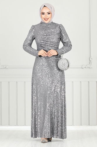 moda selvim Evening Dress 4028YGS898-M Gray - Thumbnail
