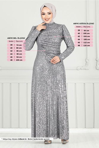 moda selvim Evening Dress 4028YGS898-M Gray - Thumbnail