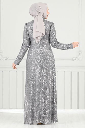 moda selvim Evening Dress 4028YGS898-M Gray - Thumbnail