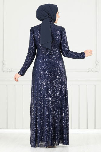 moda selvim Evening Dress 4028YGS898-M Navy Blue - Thumbnail
