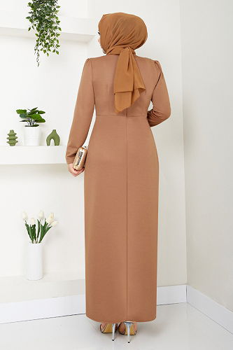 moda selvim EVENING DRESS 4046KTR927-M Tan - Thumbnail