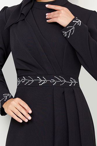 moda selvim فستان سهرة أسود 4047KTR927-M - Thumbnail