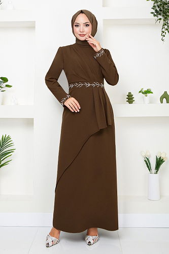 moda selvim EVENING DRESS 4047KTR927-M Brown - Thumbnail
