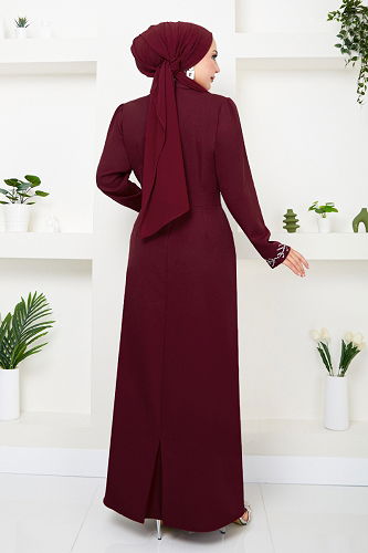 moda selvim EVENING DRESS 4047KTR927-M Burgundy - Thumbnail
