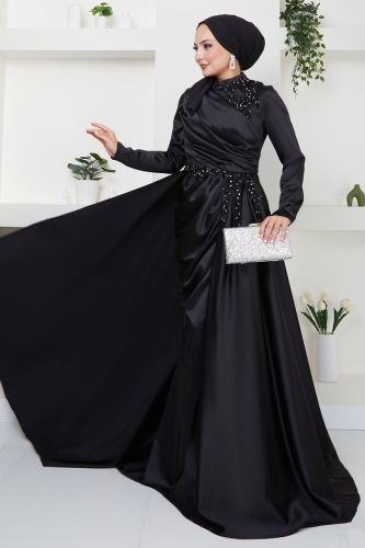 moda selvim Evening Dress 4238SRH861 Black - Thumbnail