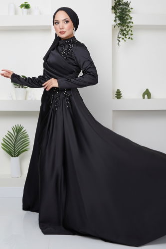 moda selvim Evening Dress 4238SRH861 Black - Thumbnail