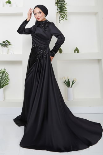 moda selvim Evening Dress 4238SRH861 Black - Thumbnail