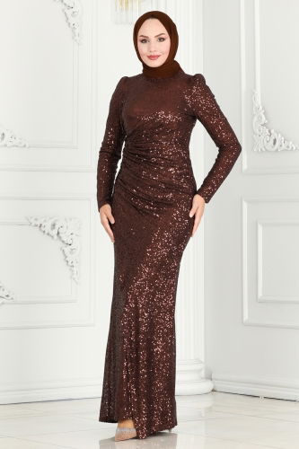 moda selvim EVENING DRESS 4252D170 Coffee - Thumbnail