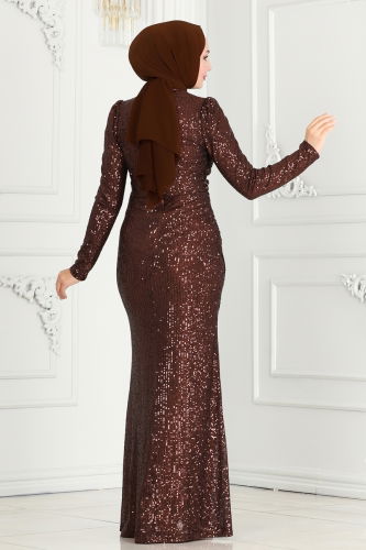 moda selvim EVENING DRESS 4252D170 Coffee - Thumbnail