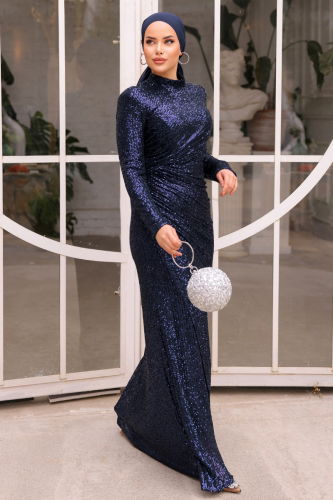 moda selvim EVENING DRESS 4252D170 Navy Blue - Thumbnail