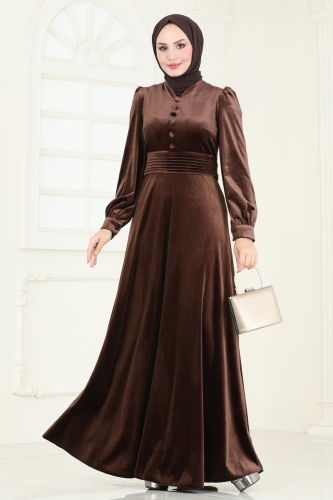 moda selvim Evening Dress 4259D170 Brown - Thumbnail