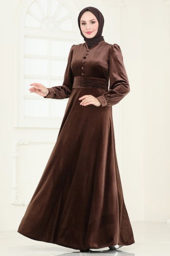 moda selvim Evening Dress 4259D170 Brown - Thumbnail