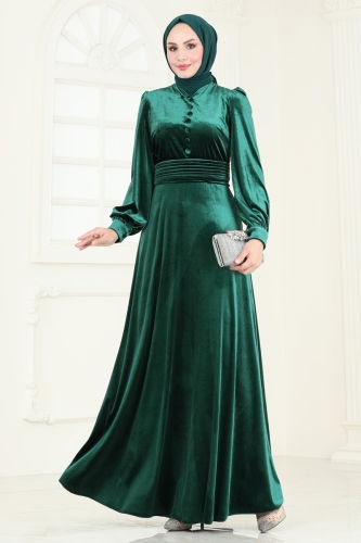 moda selvim Evening Dress 4259D170 Emerald - Thumbnail