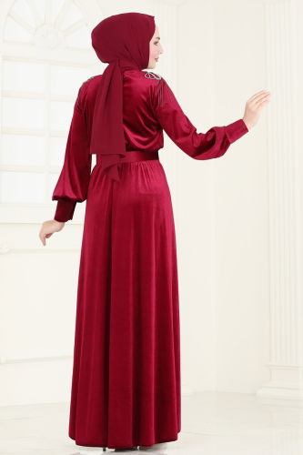 moda selvim Evening Dress 4266D170 Burgundy - Thumbnail