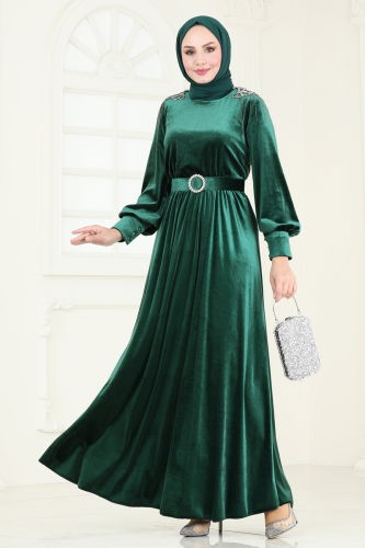 moda selvim Evening Dress 4266D170 Emerald - Thumbnail