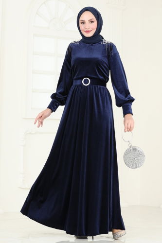 moda selvim Evening Dress 4266D170 Navy Blue - Thumbnail