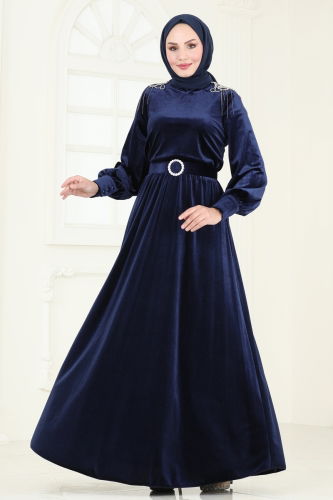 moda selvim Evening Dress 4266D170 Navy Blue - Thumbnail