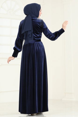 moda selvim Evening Dress 4266D170 Navy Blue - Thumbnail