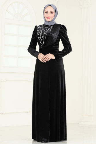 moda selvim Evening Dress 4272D170 Black - Thumbnail