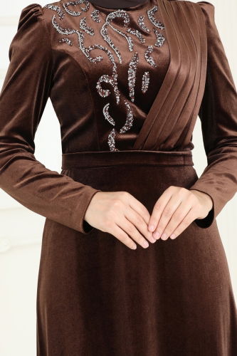 moda selvim Evening Dress 4272D170 Brown - Thumbnail