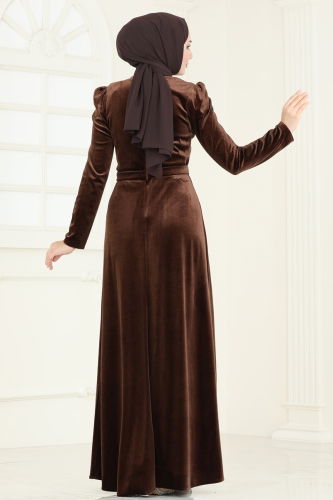 moda selvim Evening Dress 4272D170 Brown - Thumbnail