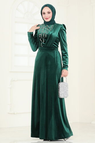 moda selvim Evening Dress 4272D170 Emerald - Thumbnail