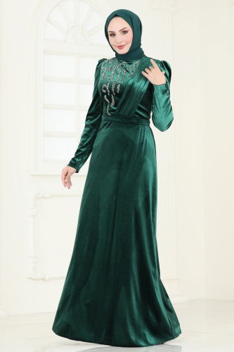 moda selvim Evening Dress 4272D170 Emerald - Thumbnail