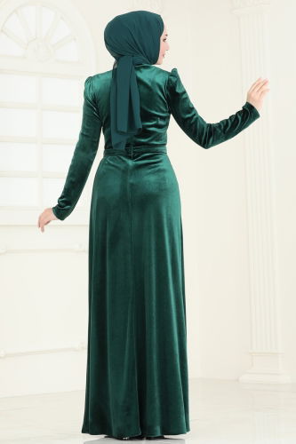 moda selvim Evening Dress 4272D170 Emerald - Thumbnail