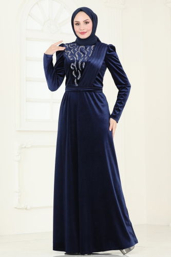 moda selvim Evening Dress 4272D170 Navy Blue - Thumbnail