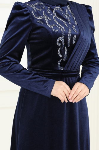 moda selvim Evening Dress 4272D170 Navy Blue - Thumbnail