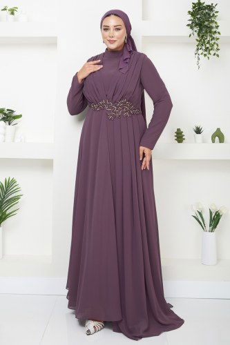 moda selvim Evening Dress 4315SRH861 Dark Lilac - Thumbnail