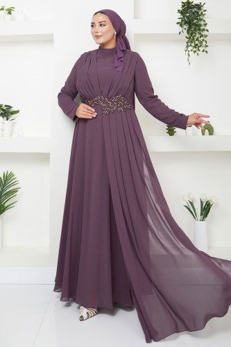 moda selvim Evening Dress 4315SRH861 Dark Lilac - Thumbnail