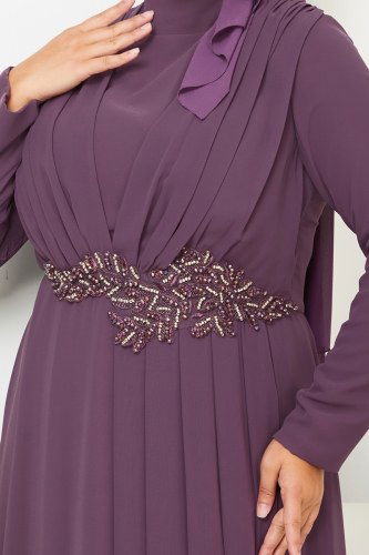 moda selvim Evening Dress 4315SRH861 Dark Lilac - Thumbnail