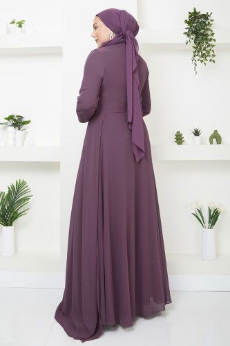 moda selvim Evening Dress 4315SRH861 Dark Lilac - Thumbnail