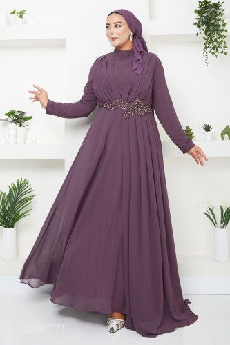 moda selvim Evening Dress 4315SRH861 Dark Lilac - Thumbnail
