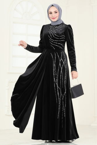 moda selvim Evening Dress 4322D170 Black - Thumbnail