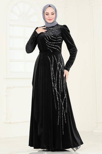 moda selvim Evening Dress 4322D170 Black - Thumbnail