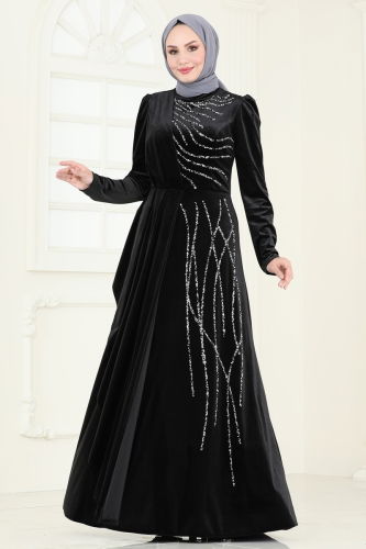 moda selvim Evening Dress 4322D170 Black - Thumbnail