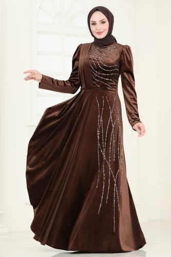 moda selvim Evening Dress 4322D170 Brown - Thumbnail