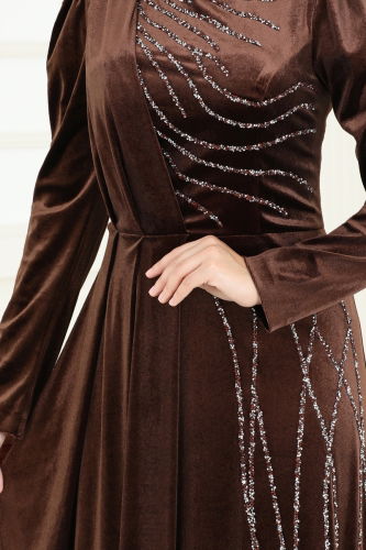 moda selvim Evening Dress 4322D170 Brown - Thumbnail