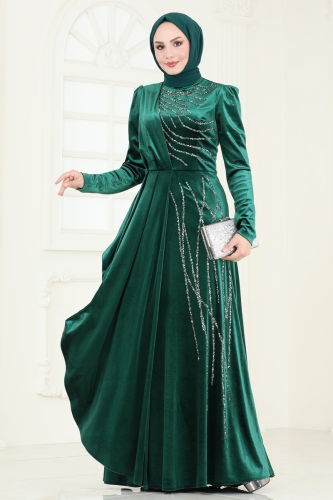 moda selvim Evening Dress 4322D170 Emerald - Thumbnail