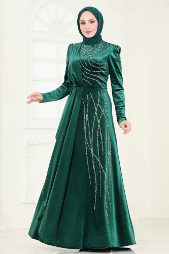 moda selvim Evening Dress 4322D170 Emerald - Thumbnail