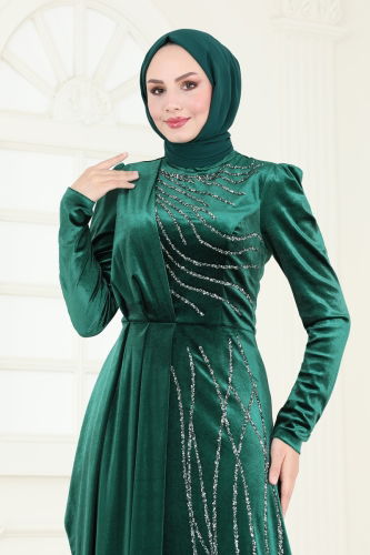 moda selvim Evening Dress 4322D170 Emerald - Thumbnail